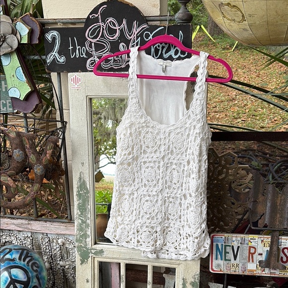 Joie Tops - Joie White Crotchet Textured Tank Top